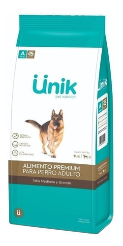 Unik Premium Perro Adulto Raza Mediana Y Grande x 15 kg+Power Comprimido Antipulgas De Regalo!!