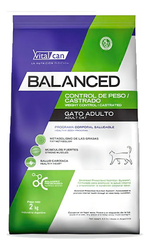 Vitalcan Balanced Control De Peso/castrados Gato Adulto x 2 kg