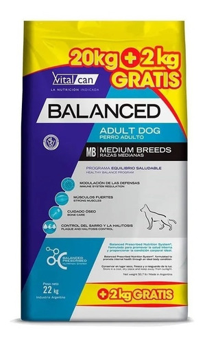 Vitalcan Balanced Adulto Medium Breed X 20+2 Kg De Regalo
