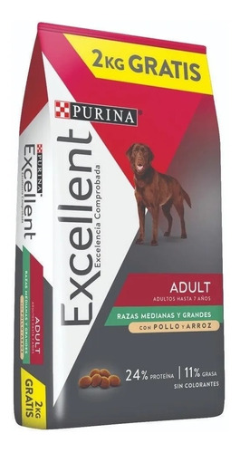 Purina Excellent Perro Adulto Raza Mediana Y Grande x 20 kg+ 2 kg De Regalo